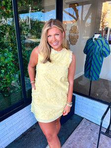 Kimber Floral Textured Sleeveless Mini Dress- Yellow