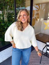 Load image into Gallery viewer, Berkley Quarter Sleeve V-Neck Knit Top-Cream

