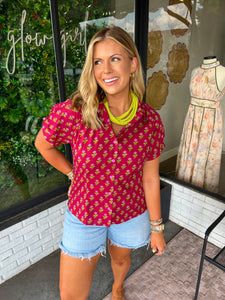 Briley Floral Patterned Button Up- Burgundy