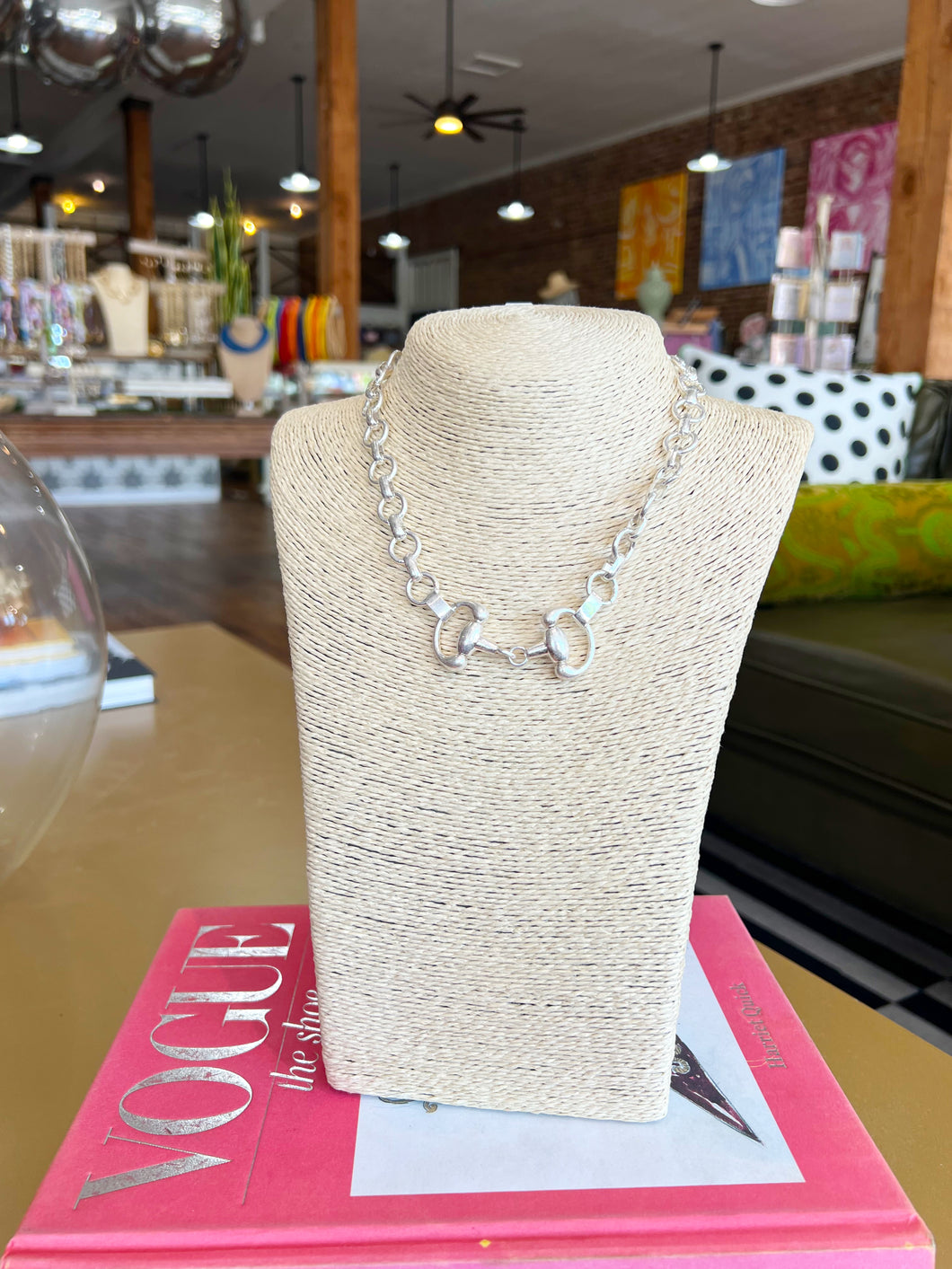 Silver Chunky Horsebit Accent Necklace