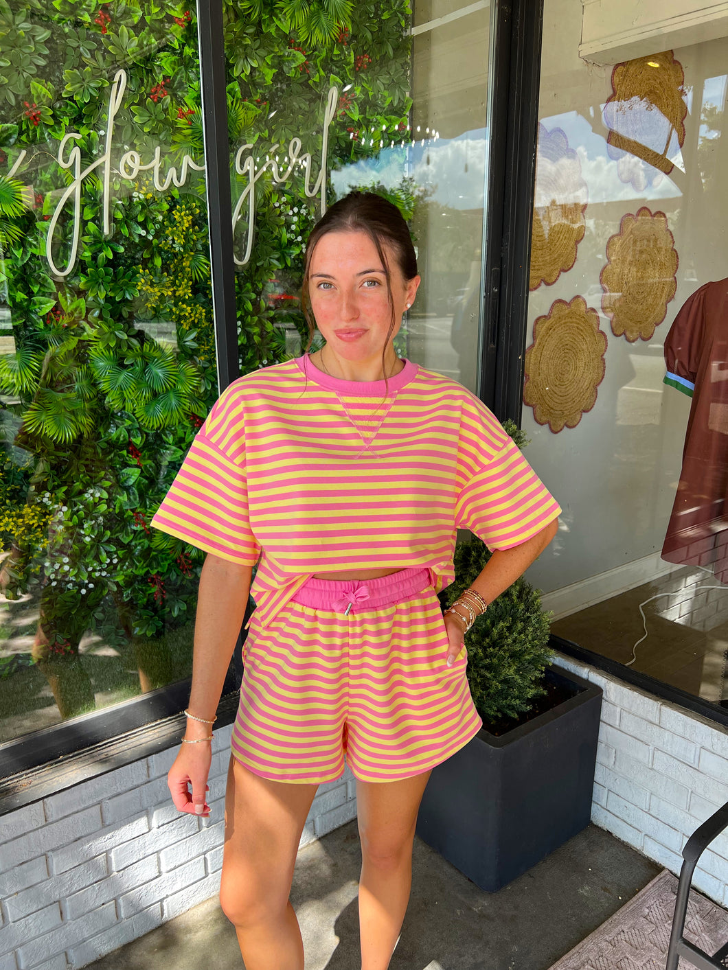 Shelley Striped Short Set -Pink/Yellow