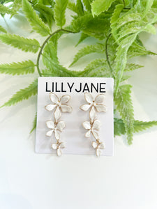 Floral Tiered Dangle Earrings-Ivory