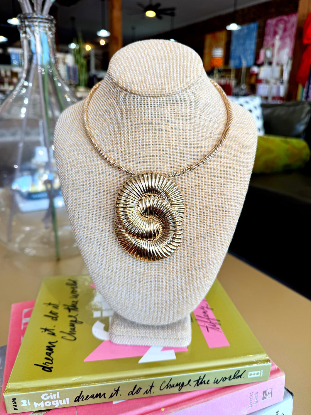 Gold Chunky Textured Link Pendant Choker