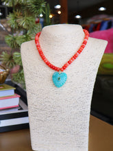 Load image into Gallery viewer, Rondelle Beaded Heart Pendant Necklace-Peach/Turquoise
