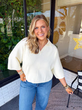 Load image into Gallery viewer, Berkley Quarter Sleeve V-Neck Knit Top-Cream
