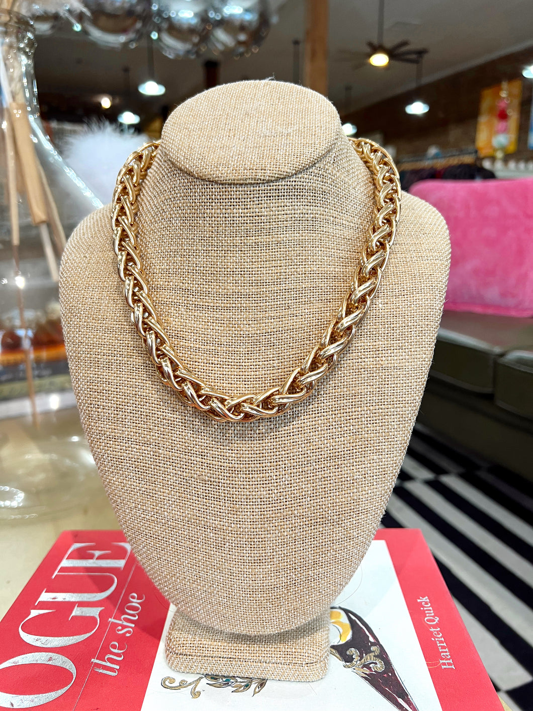 Gold Braided Chunky Link Necklace