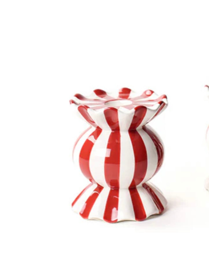 Red Stripe Ruffle Knob Candle Holder - Small