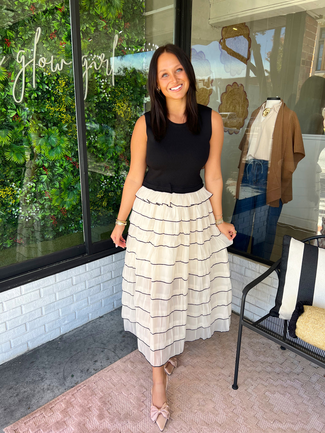 Janelle Ruffle Layered Maxi Dress- Cream/Black