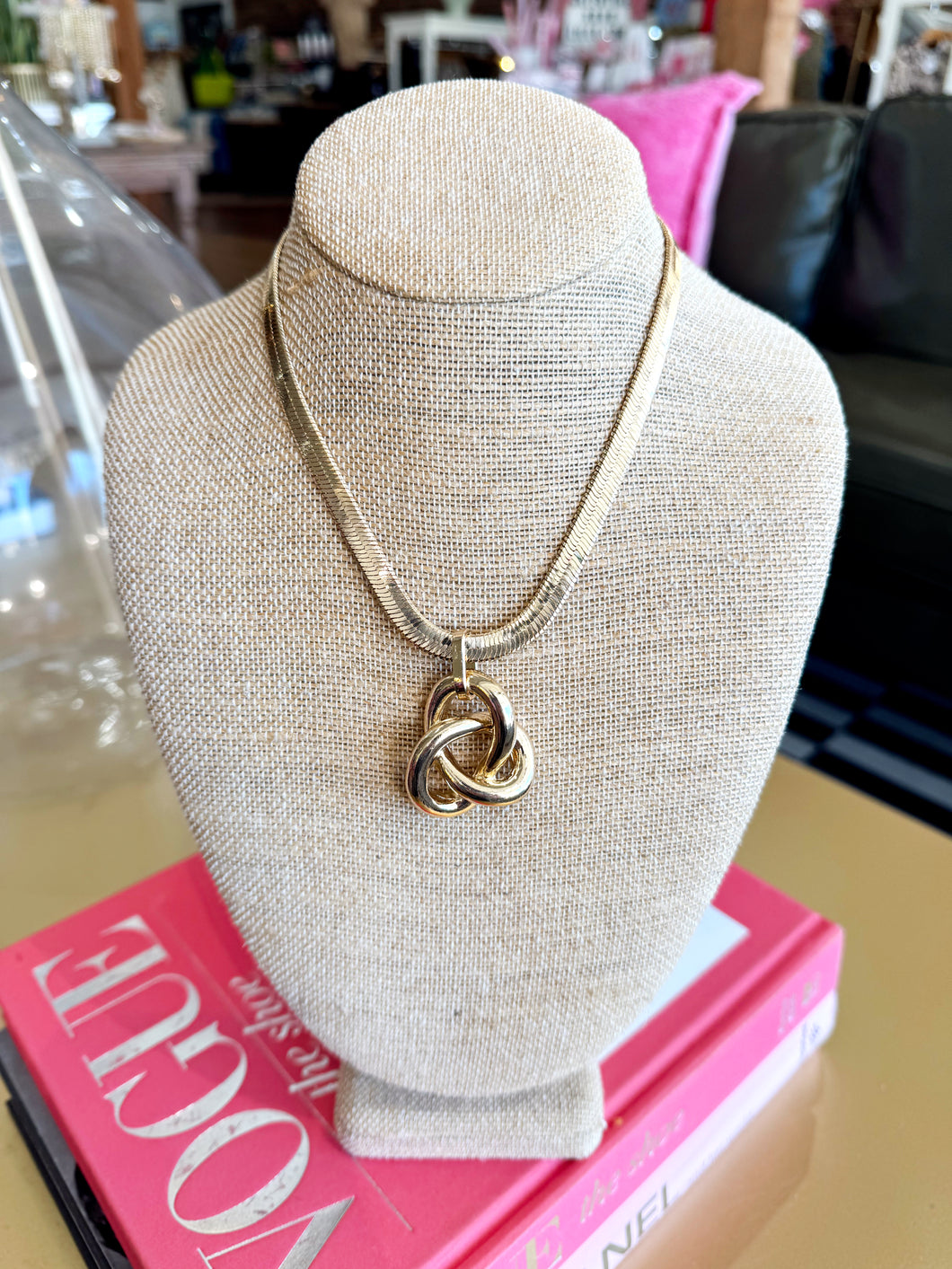 Gold Chunky Love Knot Snake Chain Necklace