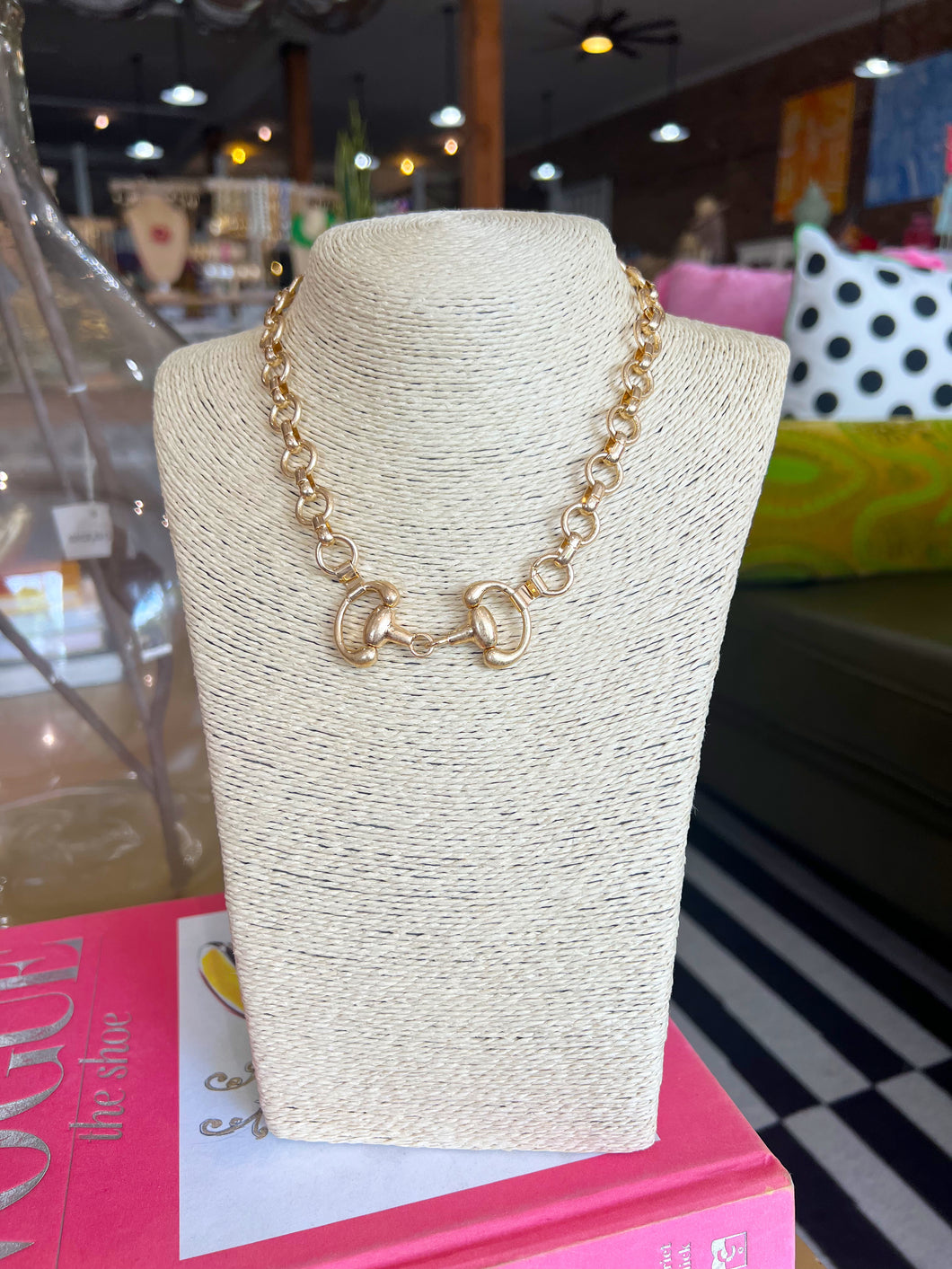 Gold Chunky Horsebit Accent Necklace