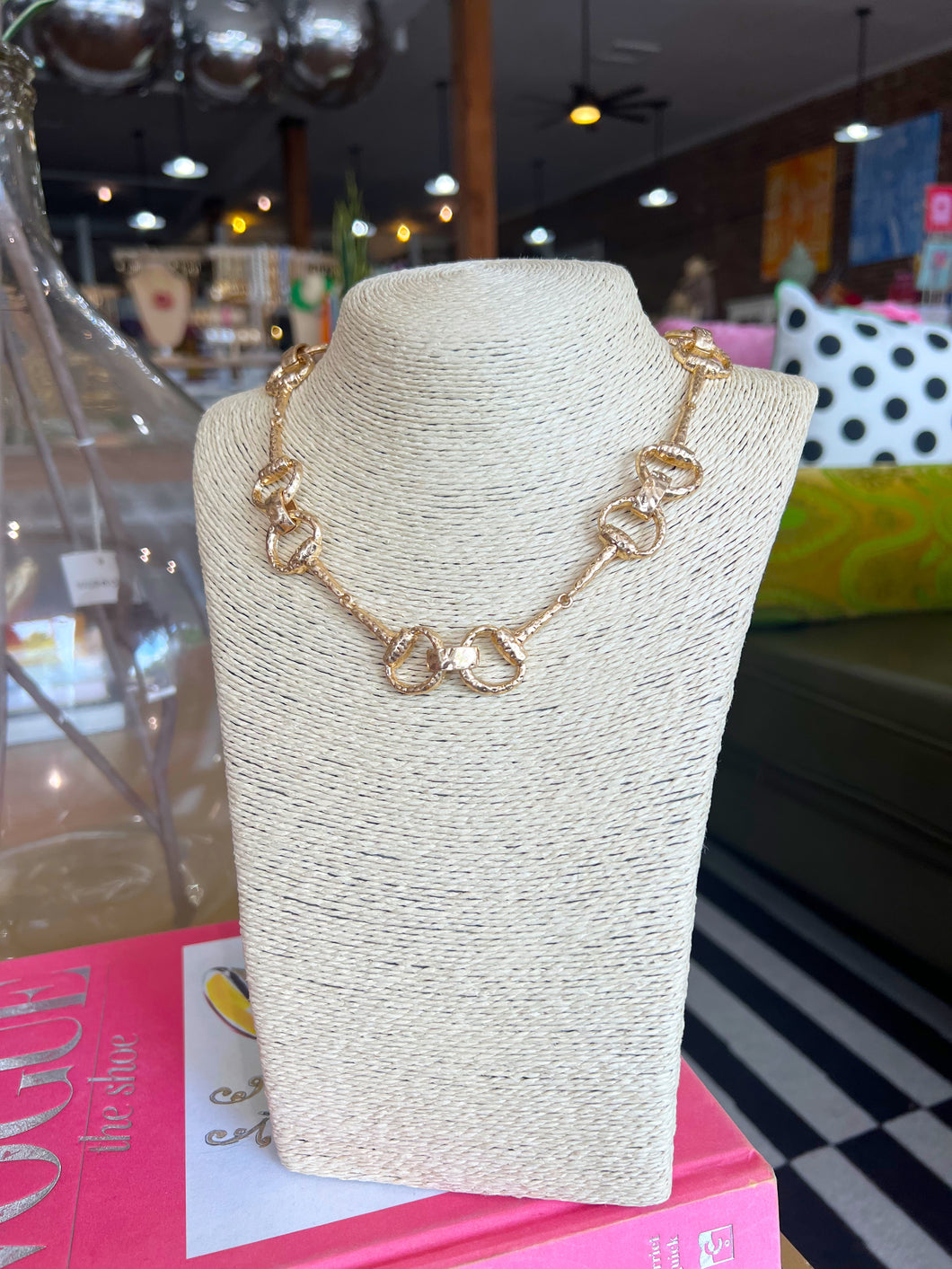 Gold Hammered Horsebit Necklace