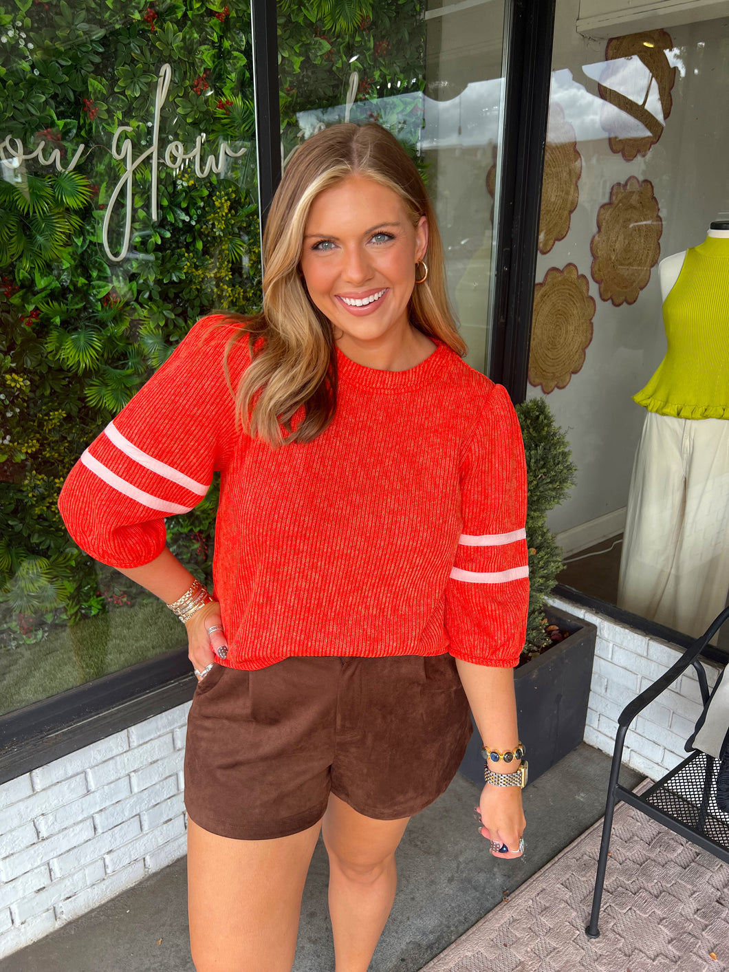 Jessie Ribbed Knit Sweater Top- Orange