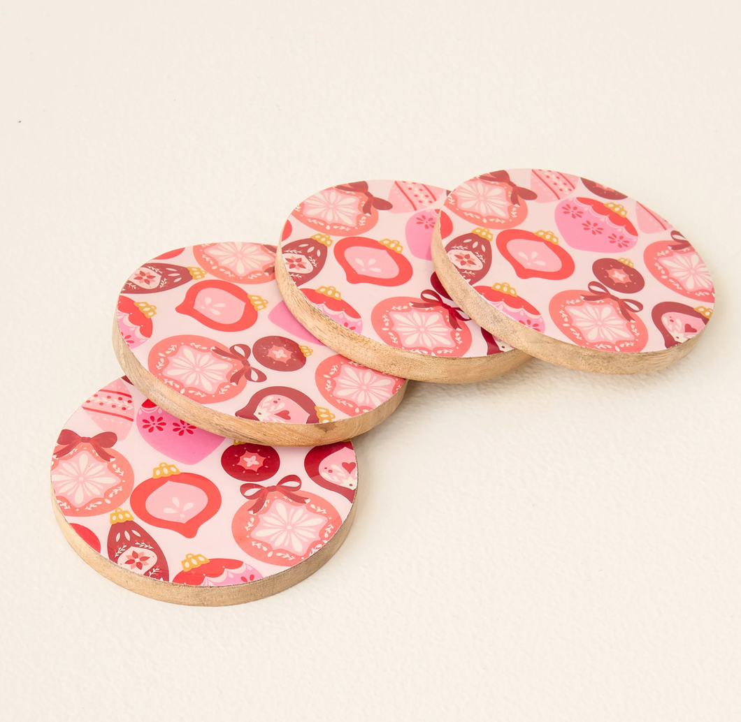 Merry Ornament Wooden Coaster Set