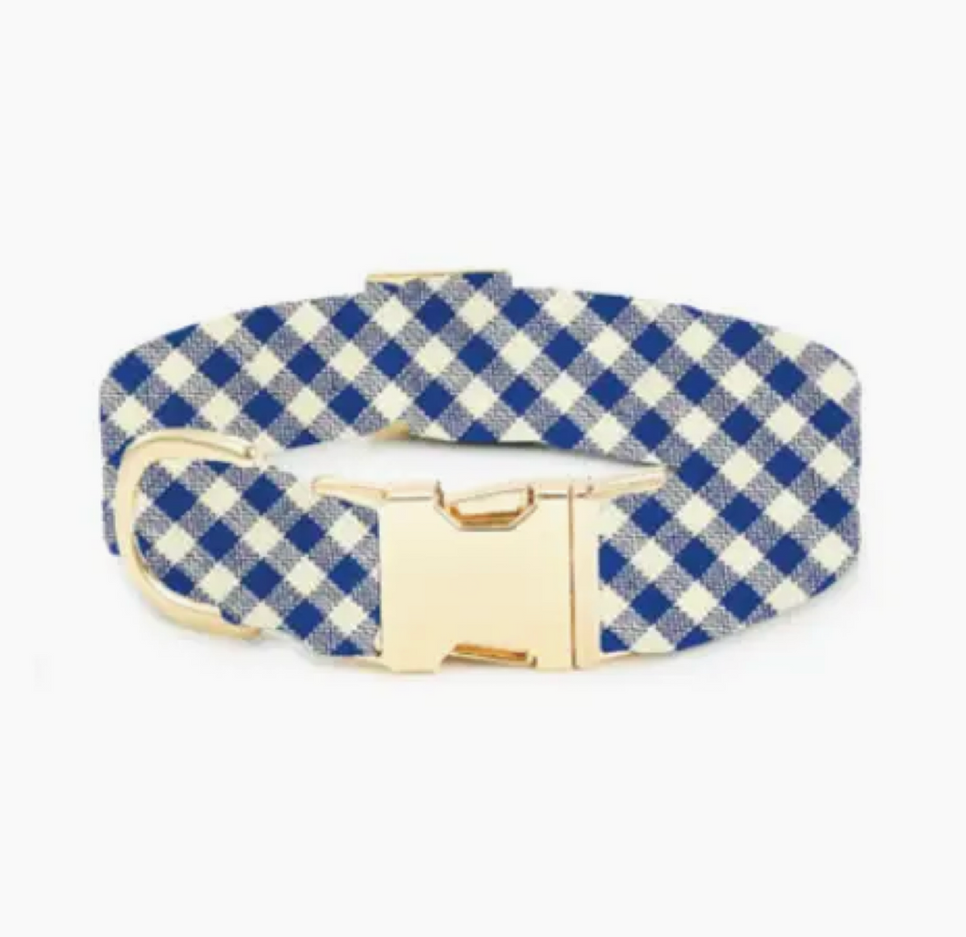 Lake Blue Gingham Dog Collar - Foggy Dog