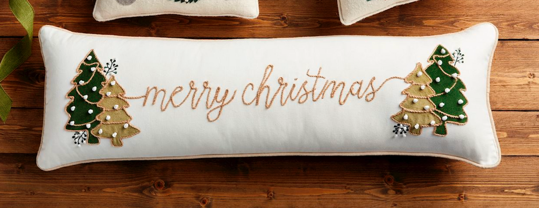 Velvet Merry Christmas Long Lumbar Pillow