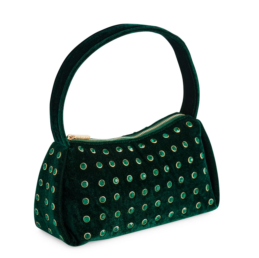 Adele Velvet Studded Shoulder Bag - Emerald