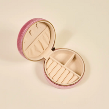 Load image into Gallery viewer, Velvet Round Jewelry Case - Pink Poppin' Petals
