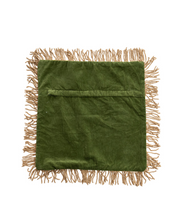 Load image into Gallery viewer, Jacquard Fringe Trim Square Pillow -Green

