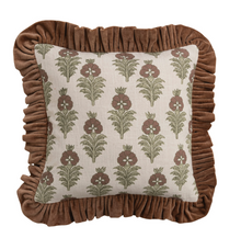 Load image into Gallery viewer, Floral Velvet Ruffle Square Pillow - Brown

