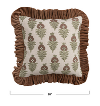 Load image into Gallery viewer, Floral Velvet Ruffle Square Pillow - Brown
