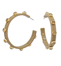Load image into Gallery viewer, Acrylic Crystal Studded Hoop Earrings- Tan
