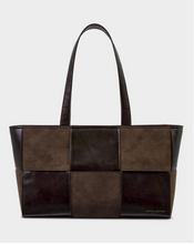 Load image into Gallery viewer, Taya Woven Suede Tote Bag- Chocolate
