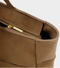 Load image into Gallery viewer, Taya Woven Suede Tote Bag- Caramel

