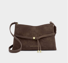 Load image into Gallery viewer, Lori Suede Belted Crossbody Bag- Chocolate
