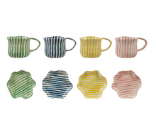 Load image into Gallery viewer, Hand Painted Stripe Mug &amp; Ruffle Saucer
