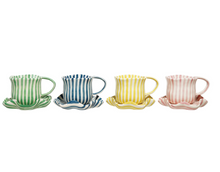 Load image into Gallery viewer, Hand Painted Stripe Mug &amp; Ruffle Saucer
