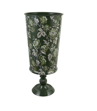 Load image into Gallery viewer, Floral Metal Footed Vase - Green/White
