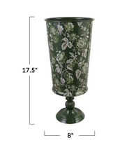 Load image into Gallery viewer, Floral Metal Footed Vase - Green/White
