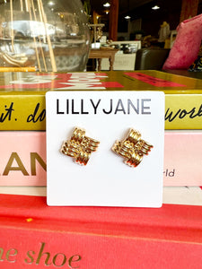 Gold Textured Square Stud Earrings