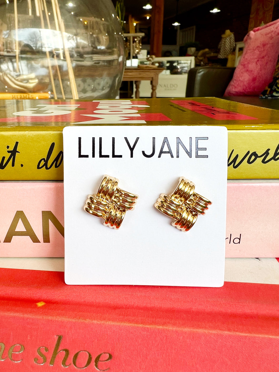 Gold Textured Square Stud Earrings