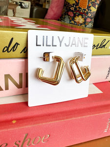 Gold Triple Square Earrings