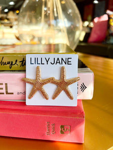 Gold Textured Starfish Stud Earrings