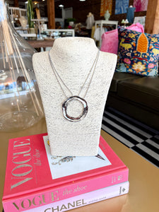 Chunky Silver Hollow Oval Layered Necklace
