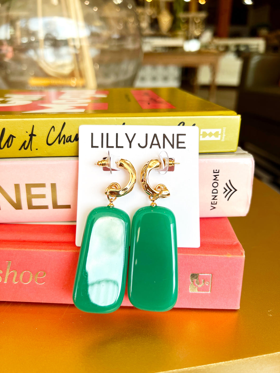 Chunky Rectangle Dangle Earrings- Teal