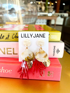 Coral & Shell Dangle Earrings