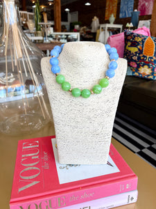 Chunky Color Block Beaded Necklace- Blue/Green