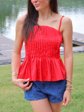 Load image into Gallery viewer, Perrin Pleated Peplum Tank Top- Red
