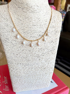 Gold Snake Chain Pearl Dangle Necklace