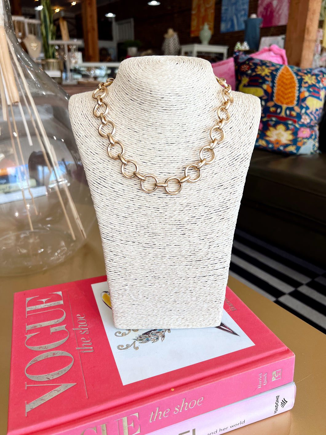 Gold Circle Chain Link Necklace