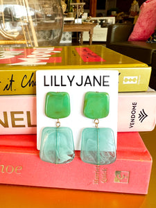 Color Block Square Dangle Earrings- Teal