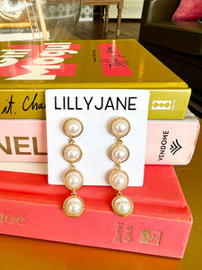 Gold Pearl Circle Dangle Earrings