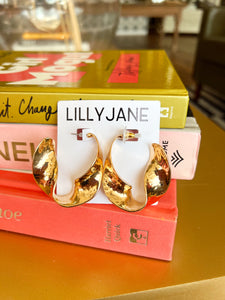 Gold Abstract Textured Twist Hoops
