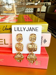 Gold Textured Square Dangle Earrings