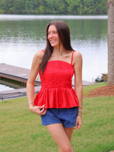 Load image into Gallery viewer, Perrin Pleated Peplum Tank Top- Red
