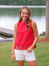 Load image into Gallery viewer, Juniper Fringe Trim Sleeveless Tank - Red
