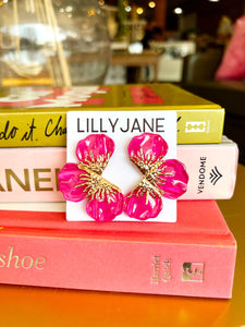 Chunky Flower Petal Earrings- Fuchsia